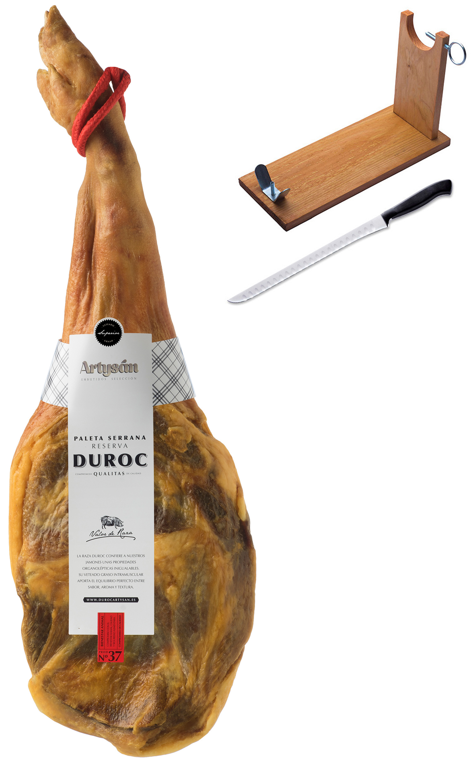 Jambon serrano espagnol (Épaule) réserve duroc Artysán entier + support à  jambon + couteau - 4.5-5 kg